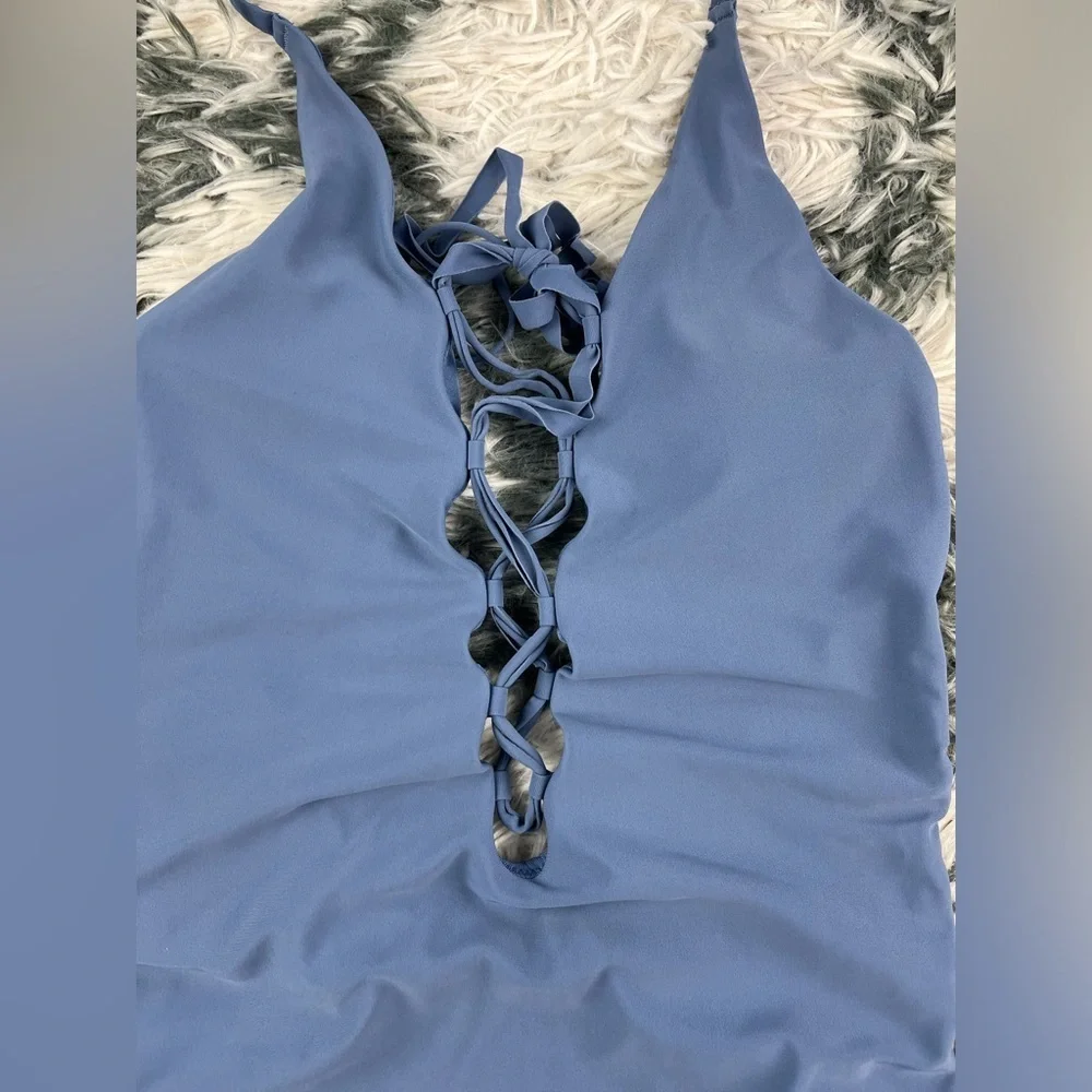 Aerie Women's Blue Lace Up High Cut One-Piece Swimsuit Size Small